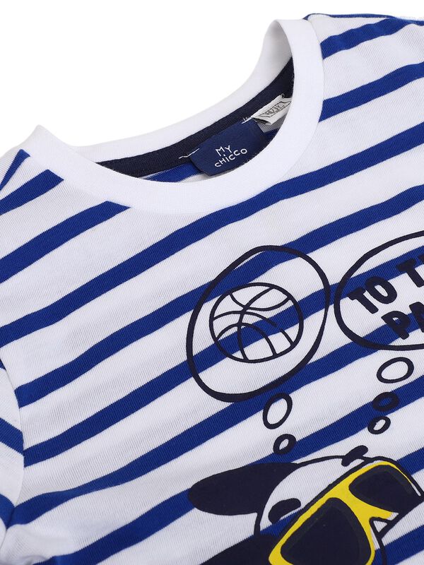 Boys White Striped Short Sleeve Knitted T- Shirt image number 2
